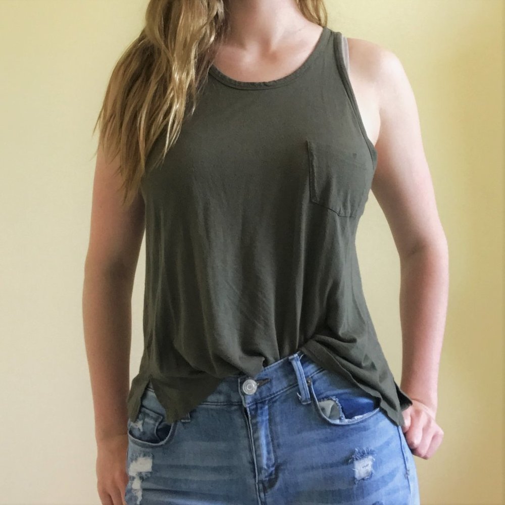 American Eagle Olive Green Pocket Tank Top